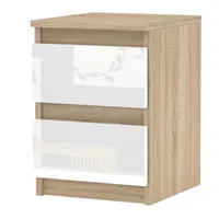 STIV Möbel | Nachttisch - Nachttisch mit 2 Schubladen - Hochglanz weiß / Eiche Sanoma B40cm S30cm G30cm