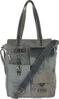 Sunsa Vintage Tasche. XL Schwarze Shopper.  Große Schultertasche aus Canvas & Leder mit viel Fächern