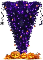 180cm schwarz künstlicher Weihnachtsbaum, beleuchteter Halloweenbaum, klappbarer künstlicher Tannenbaum mit LED-Lichtern, umgedrehter Deko-Baum für Haus, Büro, Karneval, Grusel-Themenparty