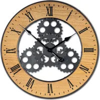 XXL Wanduhr 56 cm Rund Zahnrad Uhr Braun Schwarz Großuhr Industrie-Design Holz