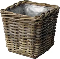 VAN DER LEEDEN Rattan Übertopf Grau quadratisch mit Folienauskleidung 27 cm