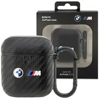 Etui BMW BMA2WMPUCA2 na słuchawki AirPods 1/2, czarne, czarne, podwójne metalowe logo z włókna węglowego