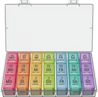 WELLGRO Tablettenbox für 7 Tage - je 3 Fächer pro Tag - separate Wochentagsentnahme - Wochendosierer mit Klickverschluss - Kunststoff - Farbe wählbar