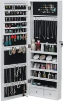 Schmuckschrank, Standspiegel, Schmuckregal mit Ganzkörperspiegel，Spiegelschrank 5 Ablagen, mit 2 Schubladen, weiß