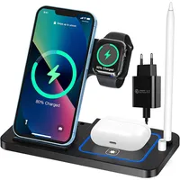 Induktive Ladestation, 4 in 1 Ladestation Induktions-Ladegerät Kompatibel Airpods, Apple Watch, iPhone, Type-C Ladestation 18W