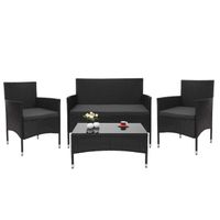 Poly-Rattan Garnitur HWC-F55, Balkon-/Garten-/Lounge-Set Sofa Sitzgruppe  schwarz, Kissen dunkelgrau