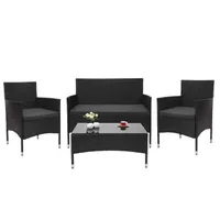 Poly-Rattan Garnitur HWC-F55, Balkon-/Garten-/Lounge-Set Sofa Sitzgruppe  schwarz, Kissen dunkelgrau