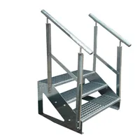 Gitterrost Stahl Freistehende Treppe 3 Stufen Verzinkt + beidseitigem Geländer - (L x B x H) 63cm x 140cm x 57cm