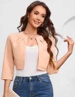 Acekool Eleganter Blazer Damen Bolerojacke Einfarbig Business Business Shacket Sakko Stola Kurz Aprikose XL