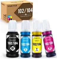 4er Epson 102 104 Tinte Dye Tinte kompatibel für Epson EcoTank ET-2700 ET-2750 ET-2751 ET-2756 ET-3700 ET-3750 ET-4750 ET-15000 (350ml Nachfülltin)