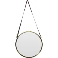 HOME STYLING COLLECTION Spiegel Wandspiegel Hängespiegel RUND mit Metallrahmen und Lederband LOFT 42 cm Altgold