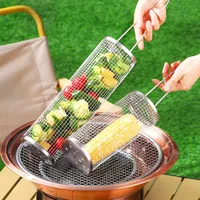 winterbeauy 1Stk Rolling Grillkorb mit griff,Rolling Grilling Basket,Grillnetzrohr für Den Außengrill für Gemüse, Grillkorb Edelstahl Zylindrisch,Grillnetz,30.5CM