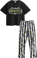 Beetlejuice - Schlafanzug mit langer Hose für Damen kurzärmlig NS8820 (S) (Schwarz/Weiß)