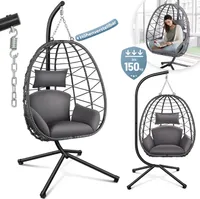 Makika Hängesessel mit Gestell höhenverstellbar aus Polyrattan in Grau