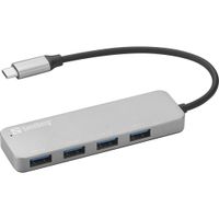 Sandberg Hub USB-C auf 4 Ports USB 3.0 Hub USB-C auf 4 Ports USB 3.0, 336-20 (USB-C auf 4 Hub USB 3.0, USB 2.0 Typ-C, USB 3.2 Gen 1 (3.1 Gen 1) Typ-A, Silber, Aluminium, 1)
