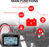 12-ti napěťový tester autobaterií pro motocykly Digitální analyzátor baterií Motocykl Automobilový diagnostický nástroj