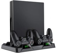 PS4 Standfuß mit lüfter, PlayStation 4 Vertikal Stand Dual Controller Ladestation mit LED für Playstation Ps4/ Ps4 Slim /Ps4 Pro