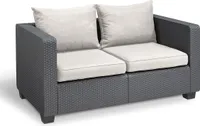 Allibert Salta 2-Sitzer in Anthrazit mit Kissen | Wetterfester Rattanoptik-Gartensofa