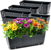 BigDean 6er Set Blumenkästen für Balkon-Geländer - Rattan-Optik - Anthrazit - Balkonkästen mit Metall-Halterungen - 49 x 17 x 17 cm - inkl.