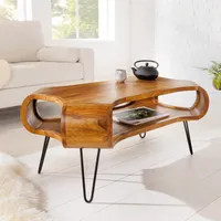 Design Couchtisch ORGANIC LIVING 100cm Sheesham stone finish Massivholz handmade Hairpin Legs