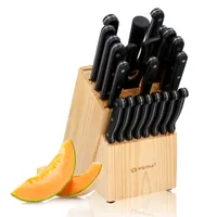 alpina Messerblock 22-Teilig - Messerset mit Block - Küchenmesser Set - 18 Verschiedener Messer - Inkl. Schärfer und Schere mit Antihaftbeschichtung - 21 x 15 x 22 CM - Messerblock aus Holz