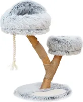 Fudajo Kratzbaum Zweigdesign mit Katzenhöhle 80 cm, Designer Katzenkratzbaum mit Plüsch und Birnbaumholz, Katzenbaum aus Holz mit Kratzmatte