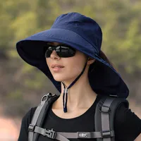 Frauen wandernd Sonnenhut Sommerhut Bergsteigen große Traufe Fischerhut Sommer Reise Sonnenschutz Hut im Freien Sonnenhut Marineblau