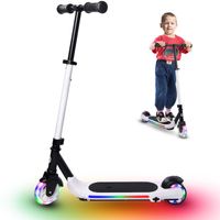 Elektroroller für Kinder von 4–12 Jahren, Kinder Elektroroller mit verstellbarer Höhe, rutschfestem Deck, Blitzrad, Kinderroller, bis zu 60 kg maximale Belastung, 8 km/h Geschwindigkeit Elektroscooter Weiß