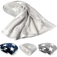 heimtexland ® Dicke Kuscheldecke Sterne Soft Flanell Sherpa Wohndecke warm 150x200 XL Winterdecke Typ855 Hellgrau