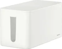 Hama Kabelbox „Mini“ mit Deckel & Gummifüßen (Organizer zur Vermeidung von Kabelsalat, Aufbewahrungsbox zum Verstecken von Steckdosenleisten, Adaptern & Kabeln, Schutz von Kindern & Tieren) weiß
