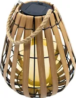 Solar Laterne mit LED Kerze in warm weiß mit Flackereffekt - 30 x 25 cm - Gartenleuchte in Holz Optik mit Jutekordel zum Hängen