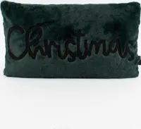 Deko Weihnachtskissen Christmas aus Plüsch dunkelgrün schwarz 30x50cm