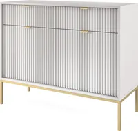 DomoHome | Design komoda NOVA - Kolor: Szary, Żłobkowany front, 2 drzwi, 2 szuflady, Wymiary: 83x104x39cm, Metalowe nogi w kolorze złotym | Wszechstronny mebel