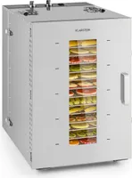 Klarstein Master Jerky - Dörrautomat, Dehydrator stufenlos regelbare Temperatur von 40-90 °C, 15h-Timer, DigiSet Control, 16 Einschübe aus Edelstahl, Dörrgerät mit 1500W, silber