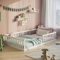 Bodenbett Bett mit Rausfallschutz & Lattenrost Montessori Bett Kinder Jugendbett Einzelbett optional mit Matratze | weiß Kiefer 120x200 cm