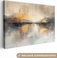MuchoWow® - Leinwandbilder - Abstrakt - Modern - Beige - Ästhetisch - Gold, Wandbild, Wanddeko Bilder Wohnzimmer, 120x80 cm