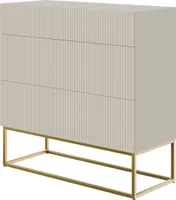 Selsey VELDIO - Kommode mit 3 Schubladen, Graubeige Taupe mit goldenem Metallgestell, 90 cm breit