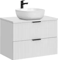Badmöbel Waschtisch Unterschrank Set 80 cm matt weiß, 2 Softclose Schubkästen, 42 cm Keramik-Waschbecken, B/H/T 80,6/74,2/46,5 cm
