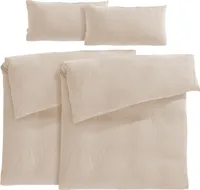 Pure Label Musselin Bettwäsche 155x220 4 teilig bestehend aus Bettbezug 155 x 220 cm 2er Set + Kissenbezug 40x80 cm 2er Set aus Baumwolle in beige