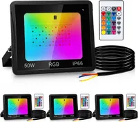 Hengda 50W RGB fluter mit Fernbedienung RGB LED Strahler RGB LED Außenstrahler IP66 Wasserdicht 4 Stück