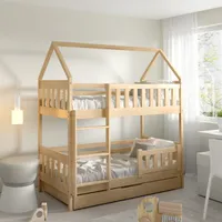 Masseno Etagenbett ELENA 80x160 cm mit Schublade, Rausfallschutz, Kinderbett mit Leiter für Mädchen und Jungs, Stockbett 2 Kinder, Hausbett für Kinder, Kiefernholz