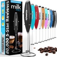 PowerLix Milchschäumer Elektrisch - mit Edelstahlständer 15-20s,19000 rpm Batteriebetriebener für Kaffee, Latte, Cappuccino, Kakao, Schwarz