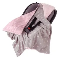Kuscheldecke für babys, Einschlagdecke, Baumwolle, 85x85, weiße Sterne mit rosa Minky