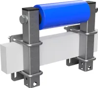 Polyurethan Seitenrolle mit Stützen Sliprolle Bootstrailer Sliphilfe verzinkt SUPROD, B=200, L=250 mm, blau