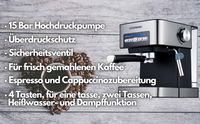 Steinborg Espressomaschine | Edelstahl Design | Touch Bedienfeld | Dampfausstoßregler | 1,6 Liter abnehmbarer Wassertank | 850 Watt |