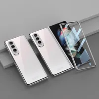 Pre Samsung Galaxy Z Fold4 5G plastové / sklenené 360° ochranné puzdro na mobilný telefón strieborné