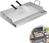 LARS360 Edelstahl Plancha Grillplatte 47x32cm – 2mm dick mit Griff – Universell einsetzbar für Gasgrill & Holzkohle, mit Grillspachtel & Schaber, pflegeleicht & vielseitig für BBQ