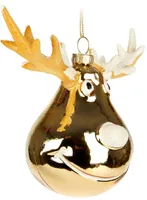 BRUBAKER Elch Gold - Handbemalte Weihnachtskugel aus Glas - 15 cm Baumkugel Elchkopf - Mundgeblasener Christbaumschmuck - Figur Lustig Deko Anhänger