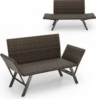 COSTWAY Gartenbank Polyrattan Liegefunktion, Gartensofa mit schnelltrocknender Schaumstoffpolsterung & verstellbaren Armlehnen, Balkonbank Sitzbank