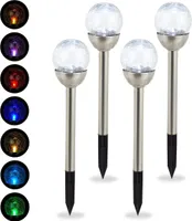 Relaxdays Gartenleuchte Glaskugel im 4er Set, wasserdichte LED Solarleuchten in Bruchglas Optik, Farbwechsel, silber, 38 x 8 x 8 cm